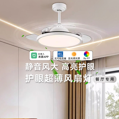隐形饭厅吊扇灯护眼全光谱家用简约现代卧室静音大风力吊扇灯一体