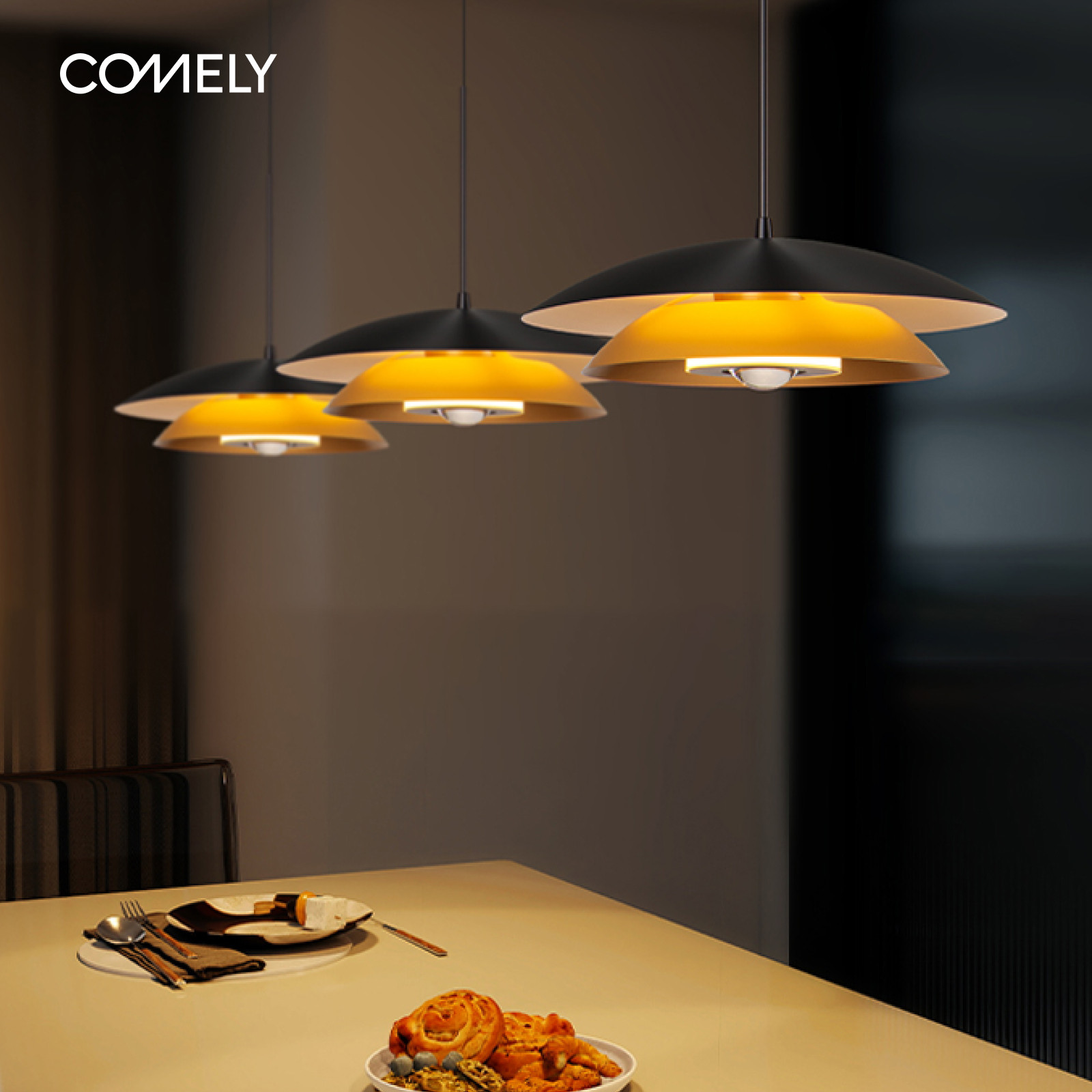 新特丽挪菲松塔 飞碟餐厅吊灯中古复古风吧台三头灯高级感轻奢,家装灯饰光源,餐厅吊灯,淘宝优惠券,粉丝福利购,淘宝优惠卷