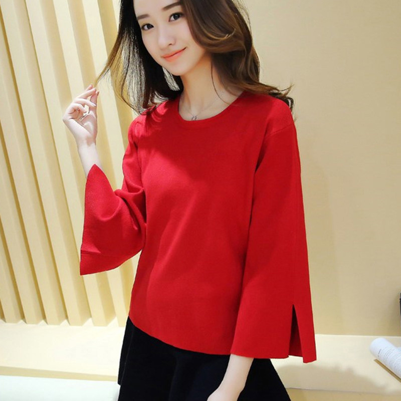 春装2020新款中袖女针织衫韩版百搭上衣宽松七分袖短款毛衣外穿潮