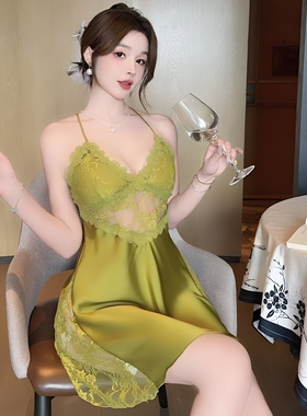 性感睡衣女夏吊带睡裙冰丝薄款蕾丝高级感轻奢风带胸垫短裙家居服