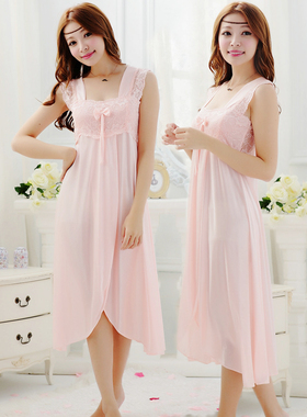吊带冰丝蕾丝轻熟御姐睡衣睡裙女夏性感宫廷风丝绸家居服美背裙女
