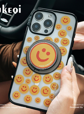 兔可七创意涂鸦笑脸潮牌适用iPhone1617ProMax卡通黑框磁吸手机壳