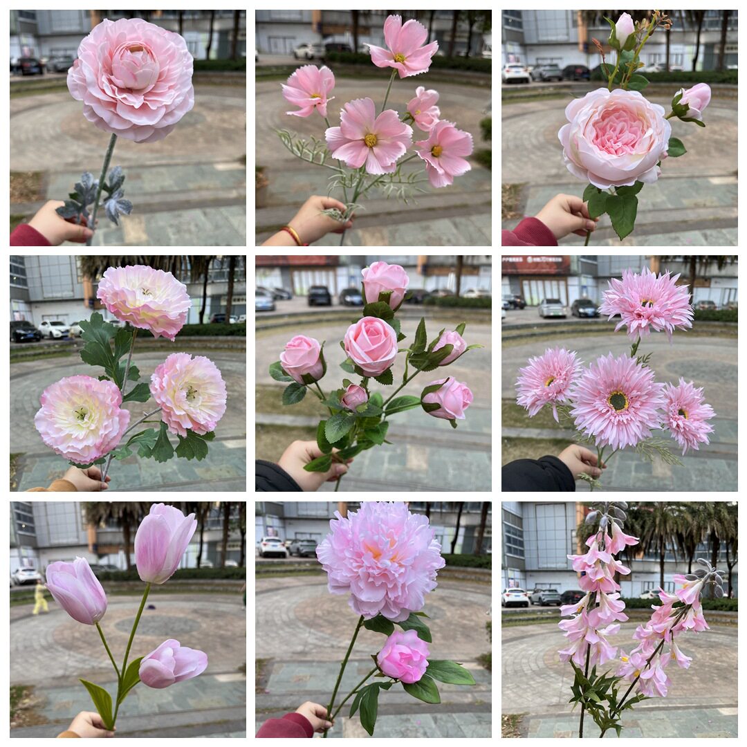 婚庆粉色仿真花浅粉玫瑰绣球牡丹婚礼堂路引花排背景插花假花花艺