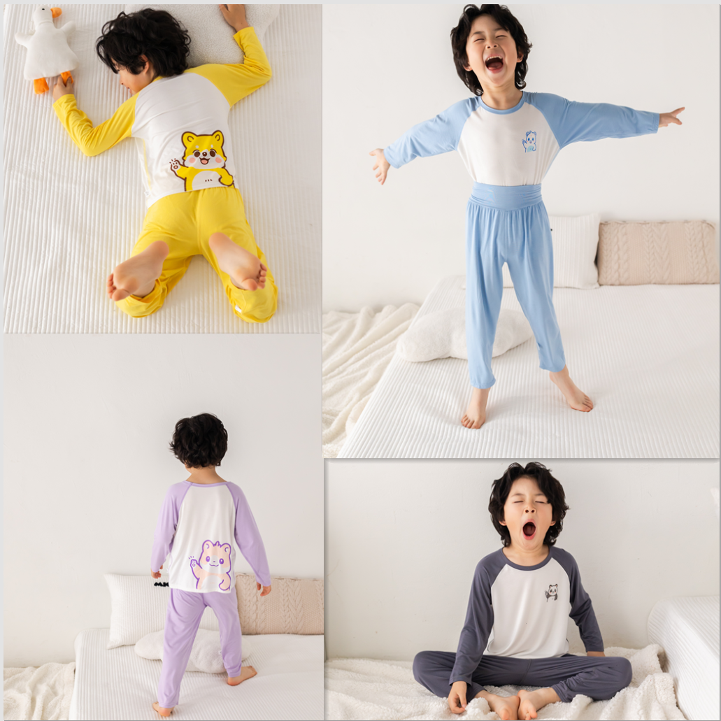 儿童夏季莫代尔家居服套装卡通贴身高腰护肚空调服【无骨缝制】