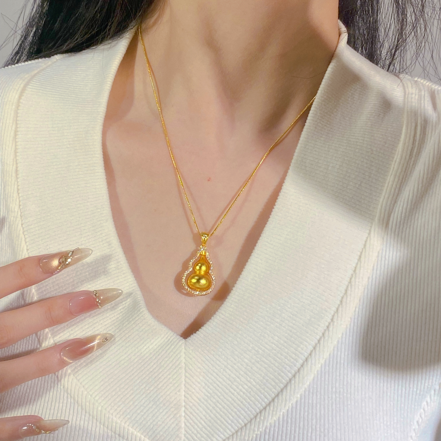 金店同款古法葫芦项链女锁骨链