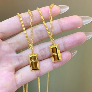 暴富小金砖18K金包银项链女锁骨链高级感首饰女配饰颈链金店同款