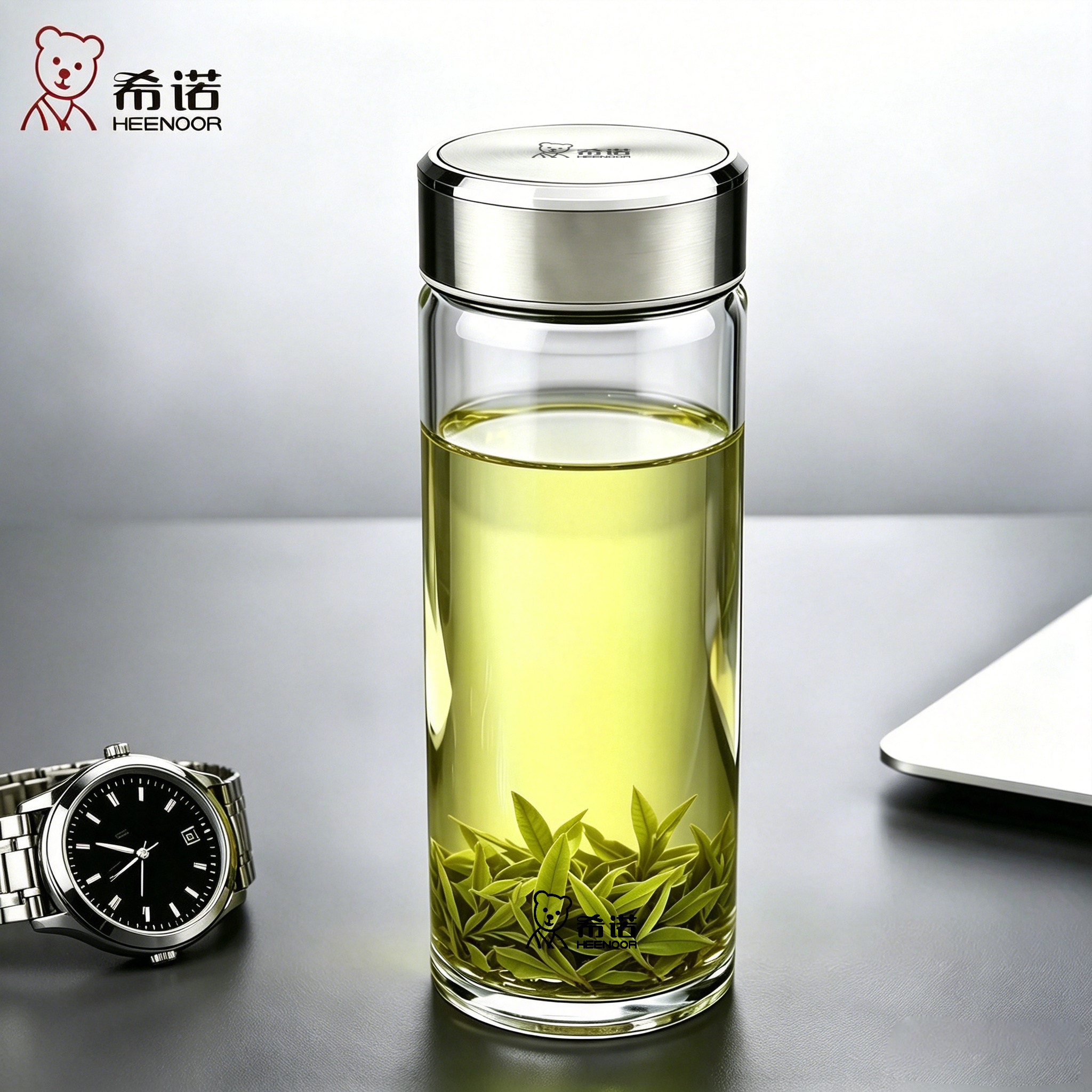 希诺单层带滤网泡绿茶杯子图片