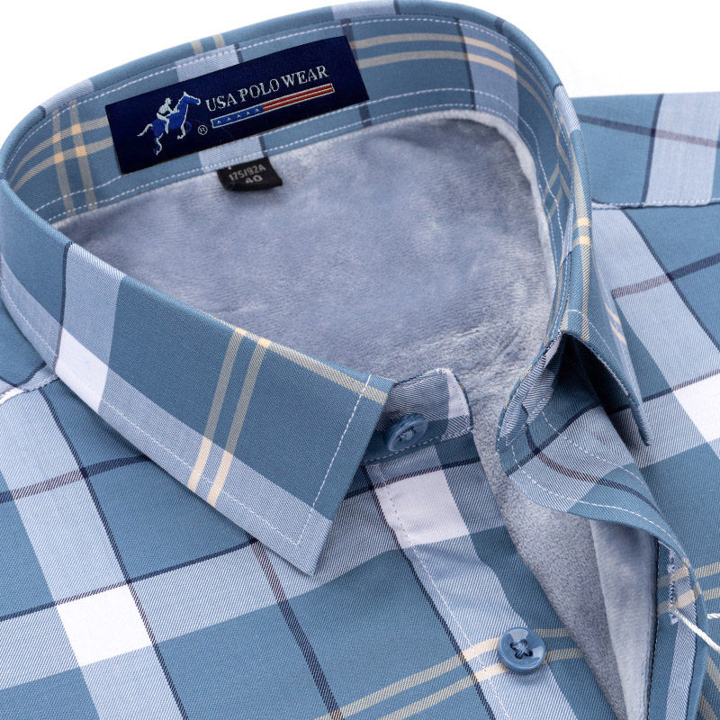 犸球保罗纯棉保暖衬衫男冬季加绒加厚商务休闲爸爸装男士格子衬衣