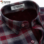 纯棉格子商务休闲中年男士 啄木鸟保暖衬衫 男加绒加厚2025冬季 衬衣