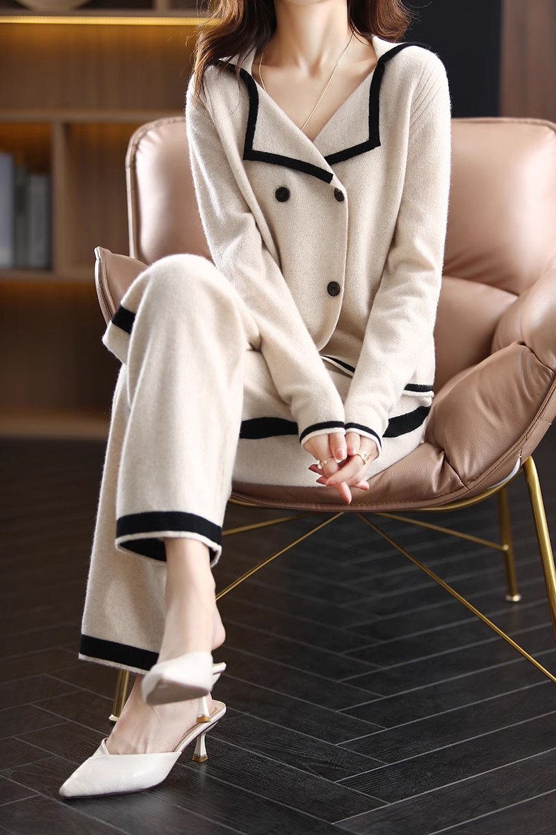 2024羊绒睡衣女甜美减龄两件套装秋冬季小香风时尚可外穿家居服