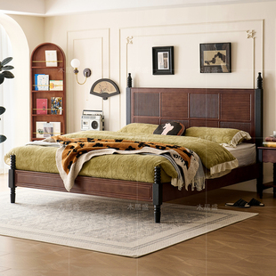 法式复古实木床主卧1.8米伊利亚双人床高级感红橡木中古风美式床