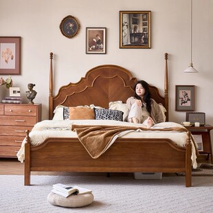 木居盛法式 主卧大床1.8m储物床 中古风实木床安娜复古双人床美式