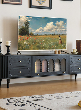 木居盛法式复古电视柜客厅实木中古风黑色电视机柜家用美式成品柜