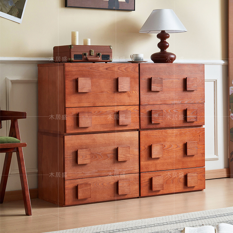 法式中古风白蜡木实木卡门柜多功能组合柜卧室客厅储物边柜小户型