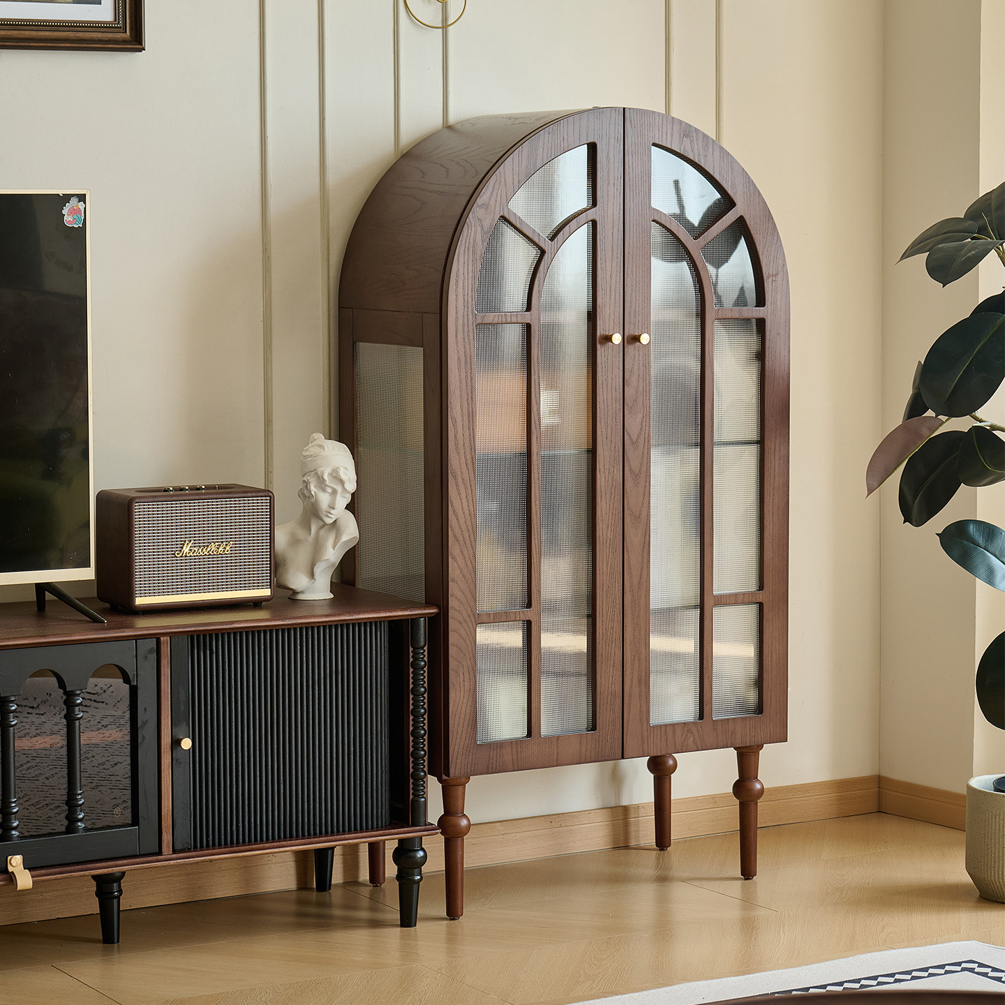 木居盛法式中古斗柜复古手办柜实木展示柜玻璃酒柜客厅电视柜边柜