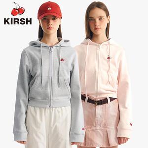 韩国潮牌kirsh樱桃卫衣女春秋拉链开衫连帽外套纯棉宽松上衣短款