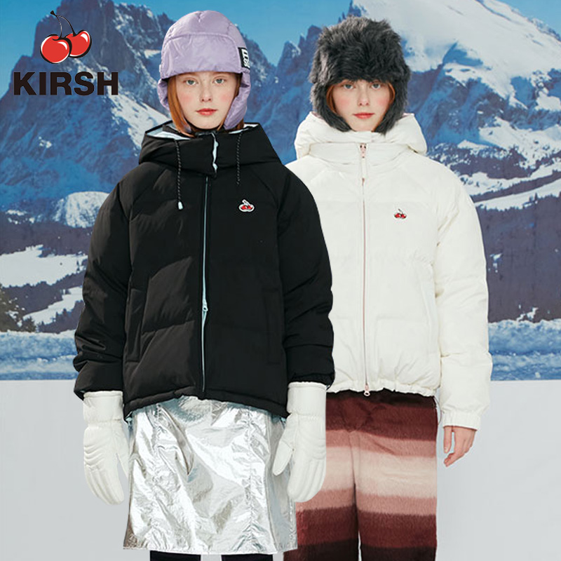 kirsh樱桃羽绒服女连帽可拆卸外套双面穿面包服加厚保暖上衣甜美