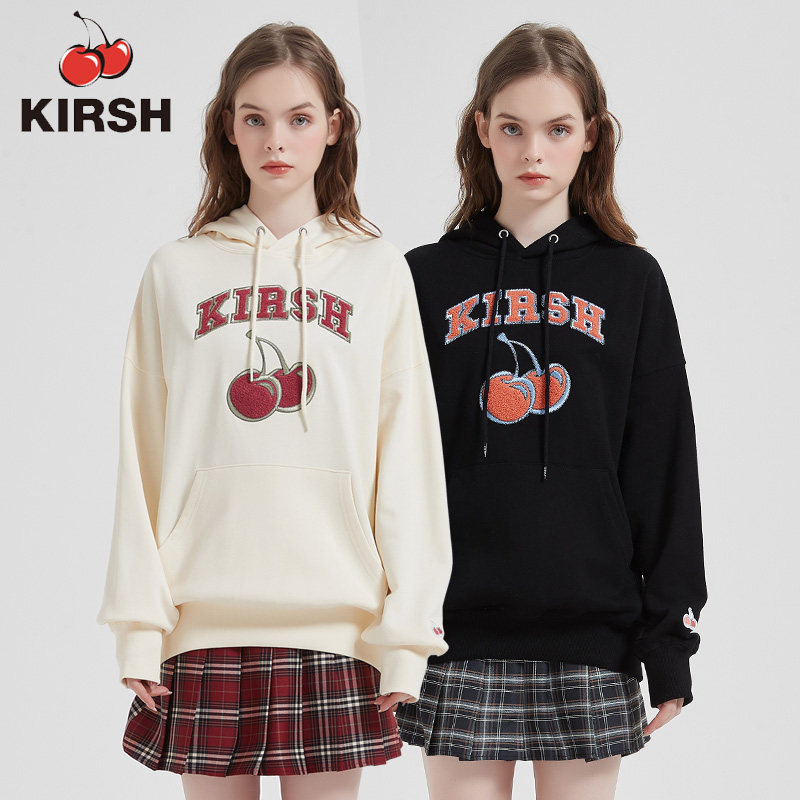 kirsh大樱桃卫衣女加绒连帽纯棉外套韩版学院风宽松上衣加绒款