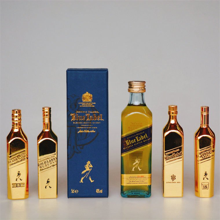 酒版收藏尊尼获加蓝牌50ml迷你小洋酒威士忌玻璃瓶方摆件生日礼品