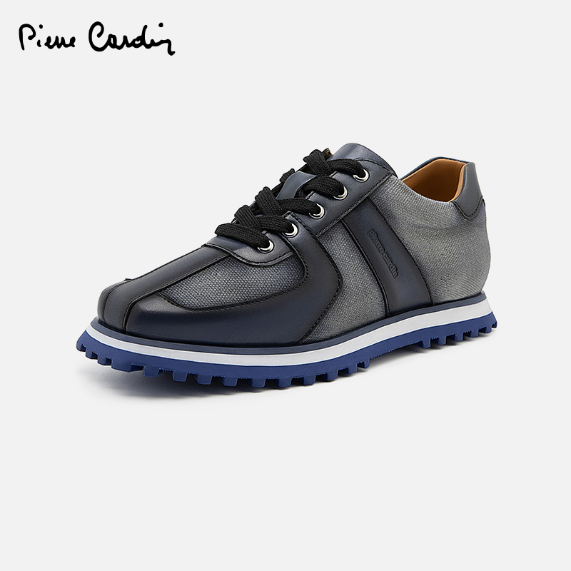 皮尔卡丹拼色拼接牛皮百搭休闲鞋