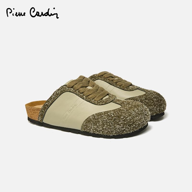 皮尔卡丹女鞋真皮拼接复古百搭系带包头勃肯鞋柔软鞋底休闲鞋女