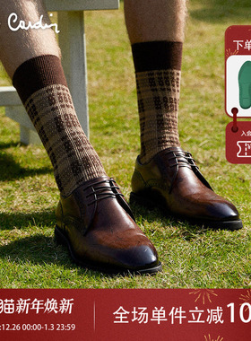 Pierre Cardin/皮尔卡丹25男鞋头层牛皮德比鞋真皮轻底休闲皮鞋