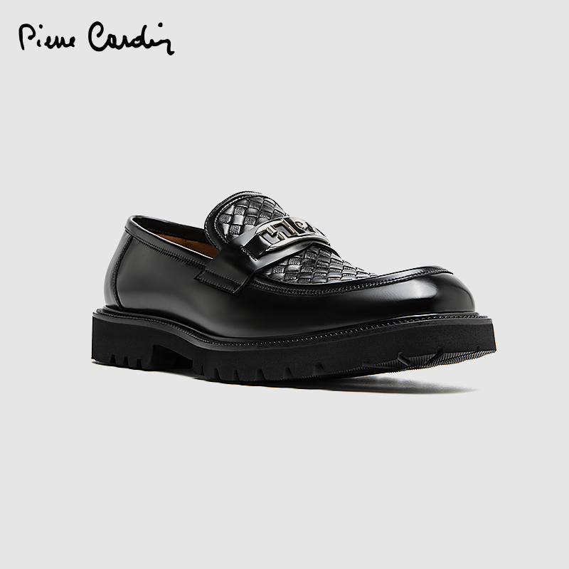 皮尔卡丹牛皮编织乐福鞋