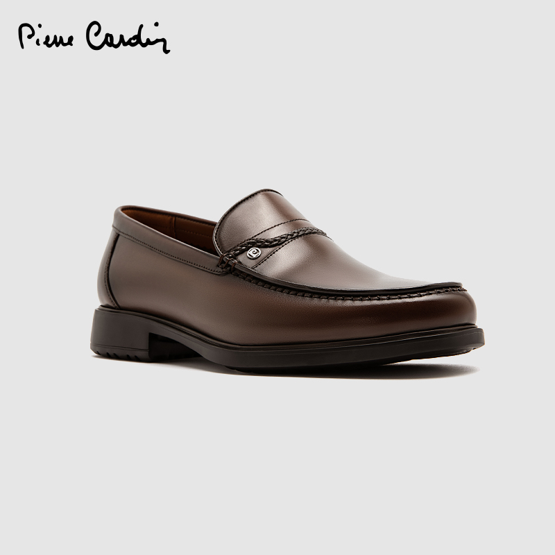 皮尔卡丹牛皮擦色乐福鞋全粒面