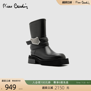 Pierre 组合底金属扣带骑士靴真皮女靴 Cardin 皮尔卡丹女鞋