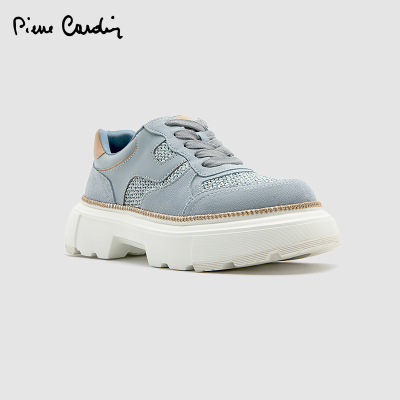 皮尔卡丹厚底拉菲草拼接休闲鞋