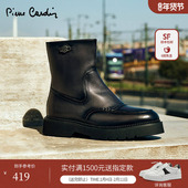 皮尔卡丹女鞋 Pierre Cardin 渐变擦色侧拉链女靴复古骑士靴真皮