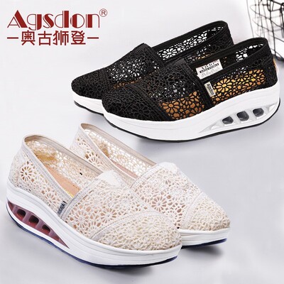 奥古狮登蕾丝透气厚底松糕摇摇鞋