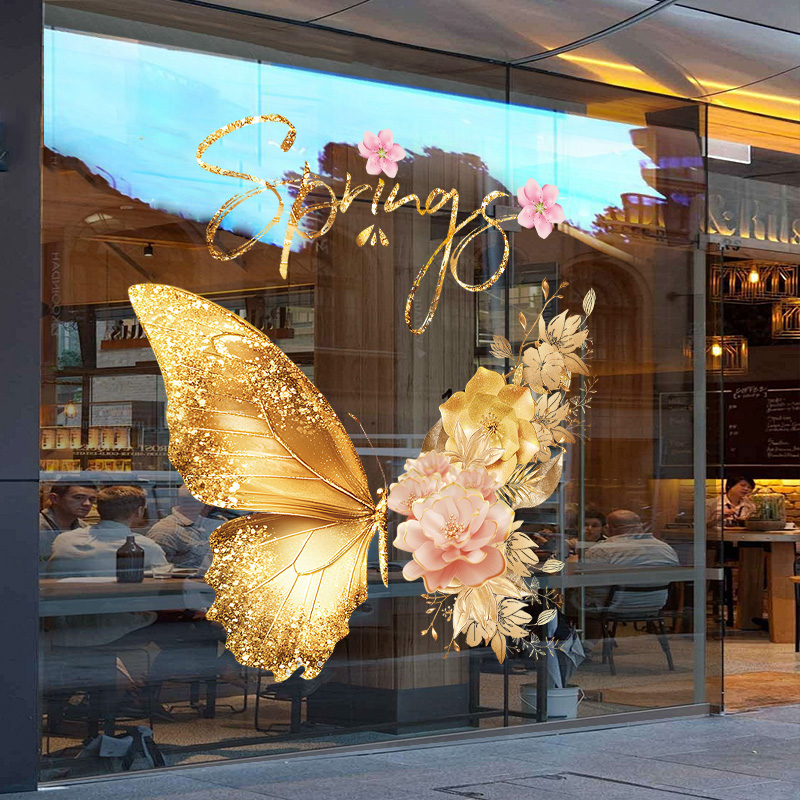 蝴蝶玻璃贴纸春季装饰橱窗静电贴画春天商场服装店珠宝店氛围布置