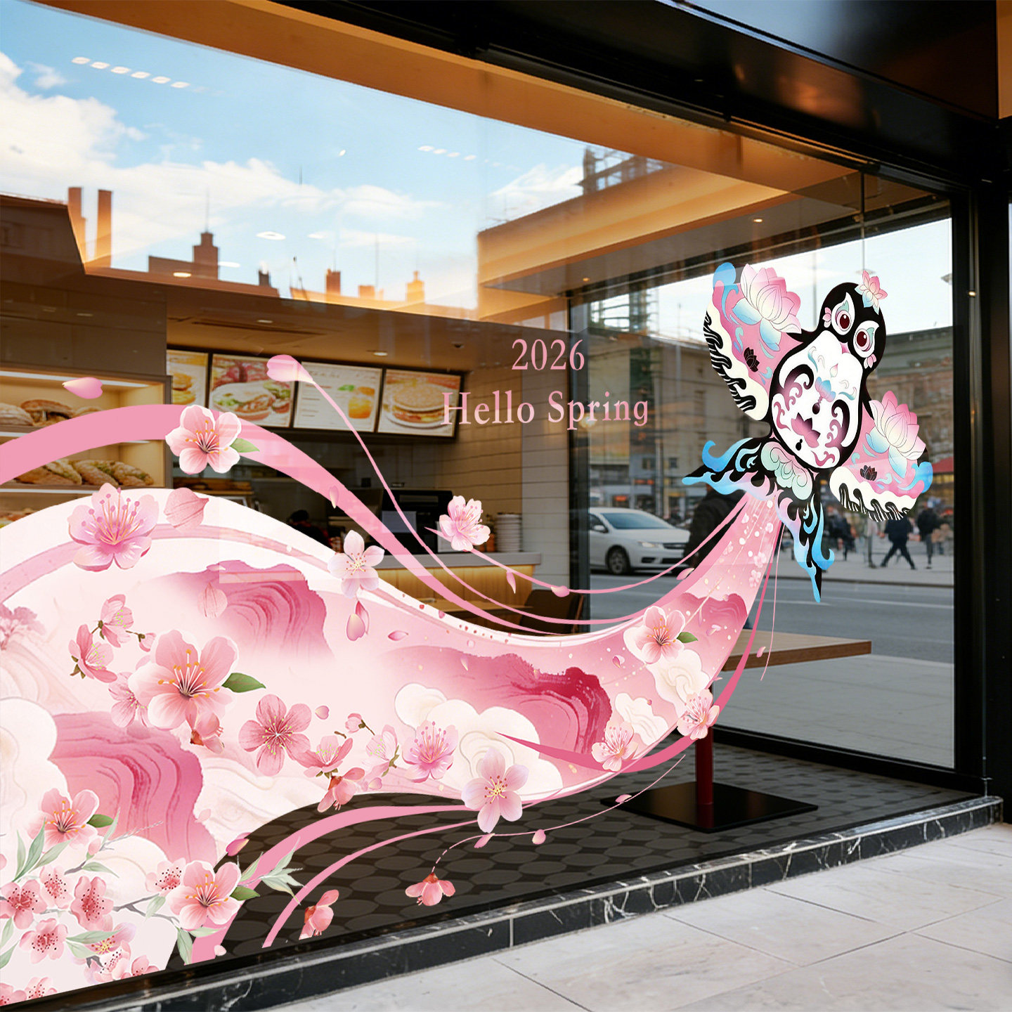 春天主题装饰桃花风筝橱窗玻璃贴纸商场服装酒店美容院春季静电贴