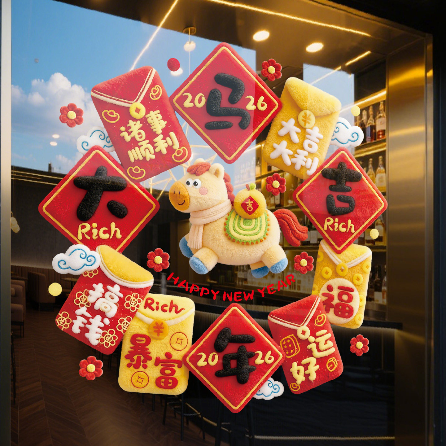 窗花2026新款马年静电贴家用客厅厨房玻璃门贴纸新年装饰春节布置,家居饰品,门贴,淘宝优惠券,粉丝福利购,淘宝优惠卷