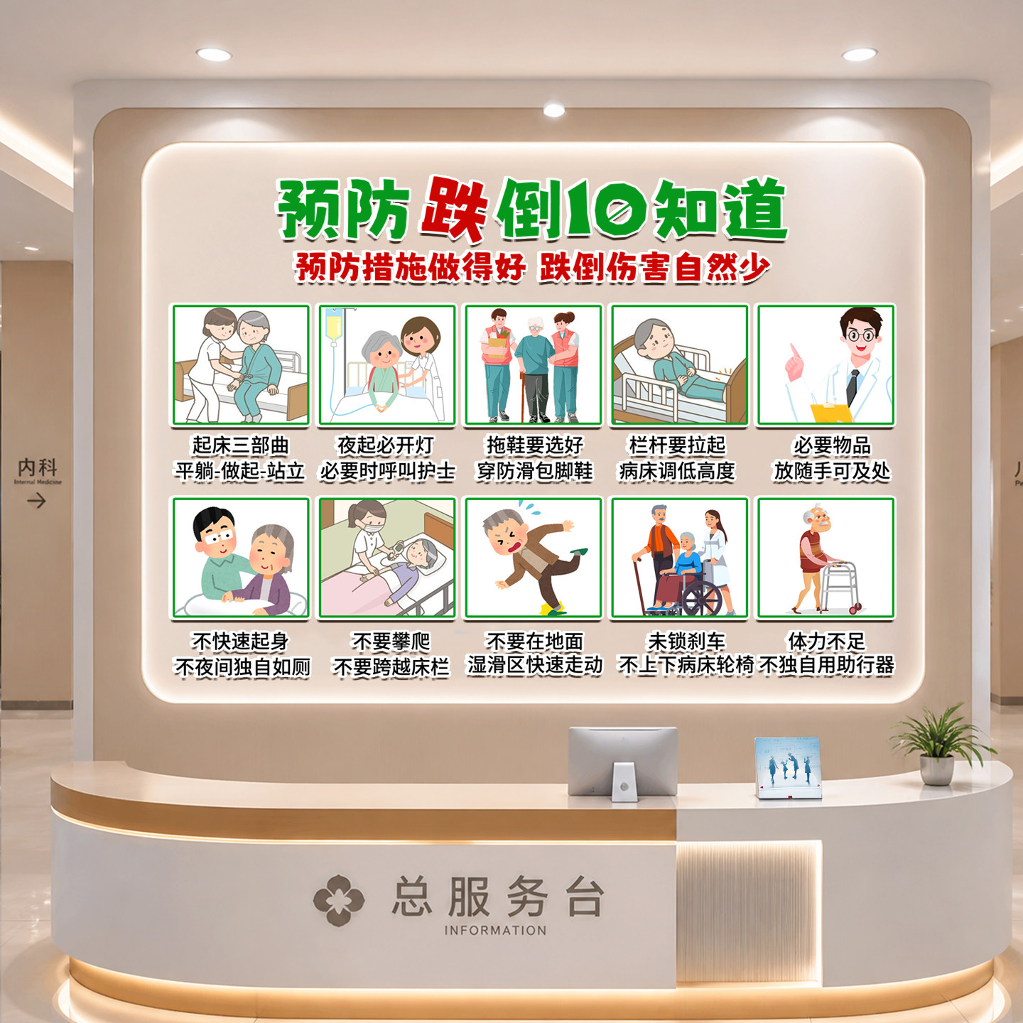 预防跌倒十知道文化墙贴医院病房住院部前台护士站墙面装饰标识牌