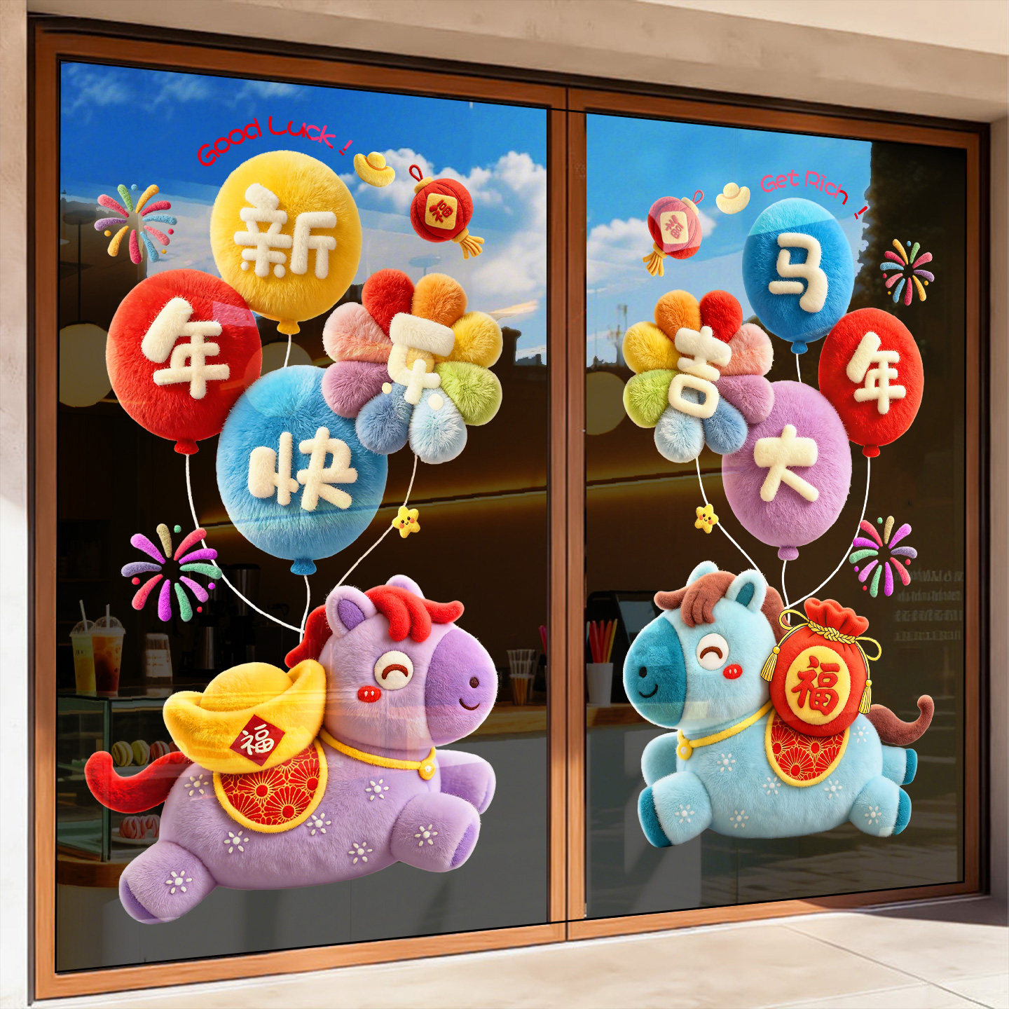 2026春节氛围布置新年快乐玻璃门贴纸公司银行贺年装扮马年静电贴,家居饰品,门贴,淘宝优惠券,粉丝福利购,淘宝优惠卷