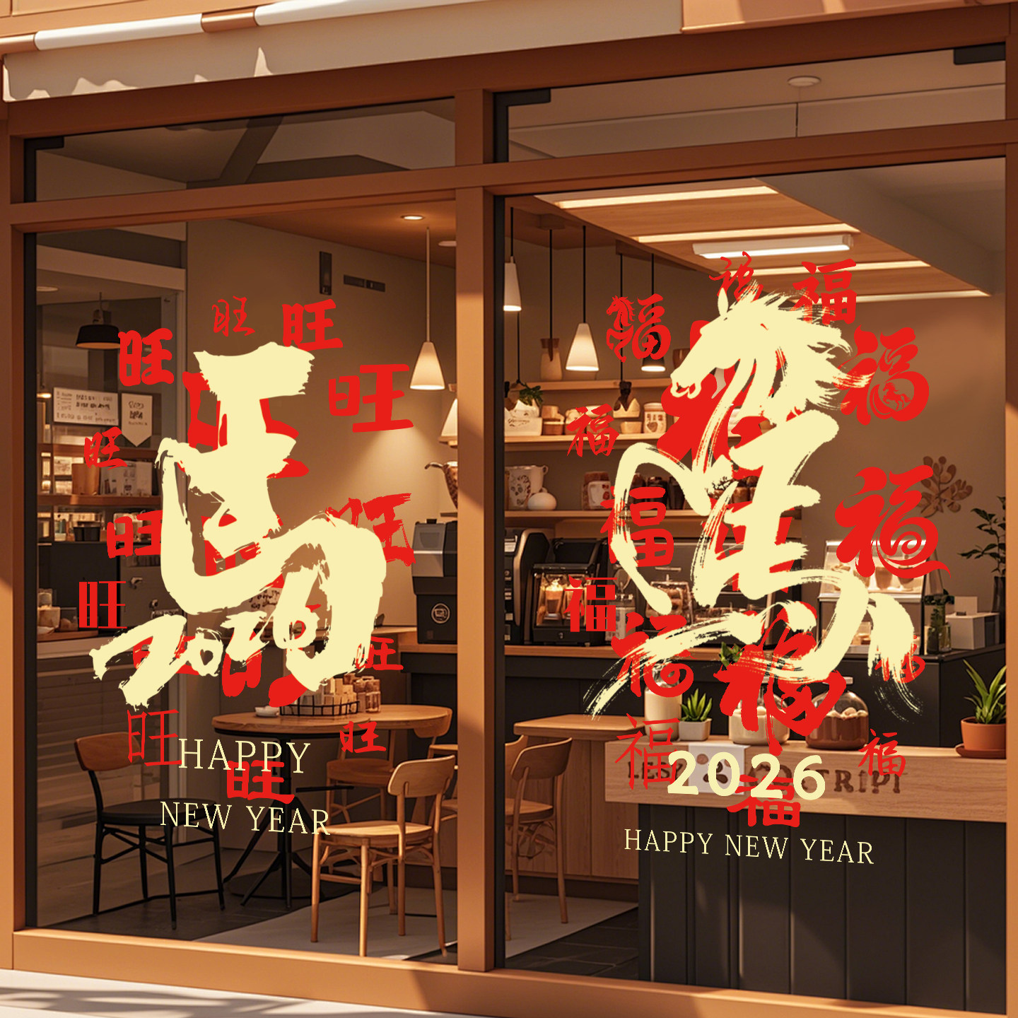 马年窗贴过年氛围布置春节门贴2026贺年装饰玻璃贴纸新年静电贴画