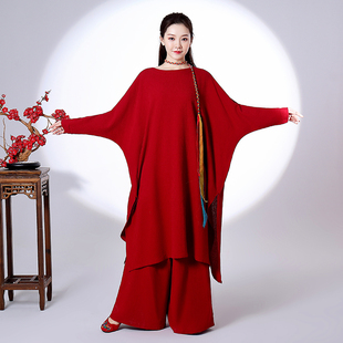 禅舞服装 女白色禅修袍子连衣裙中国风复古全棉禅意宽松禅修服套装