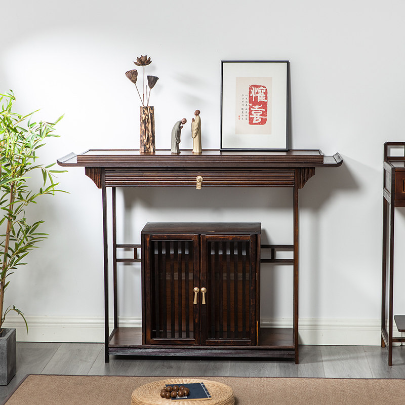 玄关桌新中式入户玄关柜家用客厅靠墙条案窄桌子禅意端景台置物架