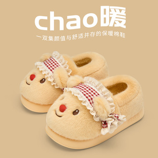 可爱棉拖鞋女冬季2026新款室内家居防滑加绒小熊毛绒保暖月子棉鞋