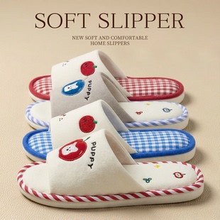 可爱亚麻拖鞋女款2026新款室内家居吸汗静音防滑四季棉麻布拖鞋男