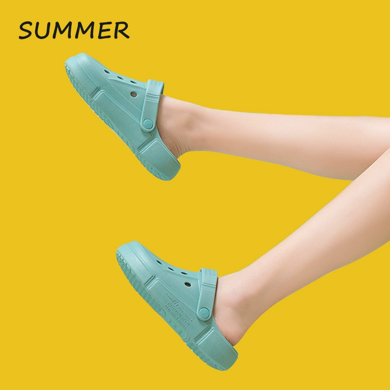 Bà giày dép mùa hè lỗ nặng có đáy chống trượt y tá mẹ phẳng dép nhựa rỗng mới nữ mùa hè