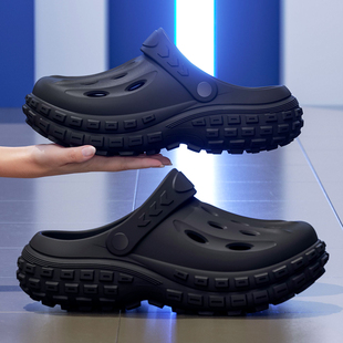 包头防臭防滑外穿eva沙滩户外溯溪厚底凉拖鞋 夏季 男款 黑色洞洞鞋