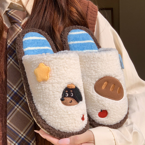 棉拖鞋女2025新款冬家居室内可爱防滑加绒保暖一对情侣毛拖鞋男款