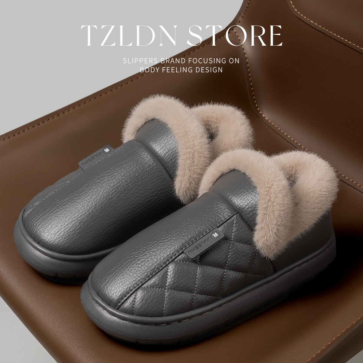 包跟棉拖鞋男士冬季外穿2025新款加绒加厚防滑保暖防水皮面棉鞋女