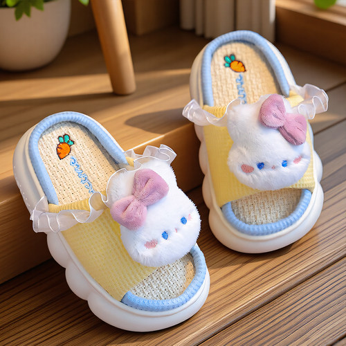 兔子儿童亚麻拖鞋女童
