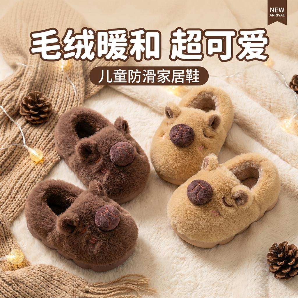 卡皮巴拉儿童棉拖鞋男童包跟冬季2025新款男孩家居棉鞋宝宝毛拖鞋,居家布艺,居家棉拖/棉鞋,淘宝优惠券,粉丝福利购,淘宝优惠卷