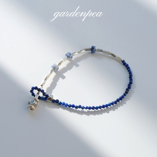 gardenpea原创手作天然青金石石青花瓷银手链女小众设计感可调节