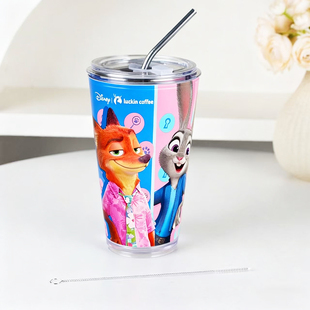 瑞幸疯狂动物城联名超大杯亚克力外壳304不锈钢600ml内胆套装 改造